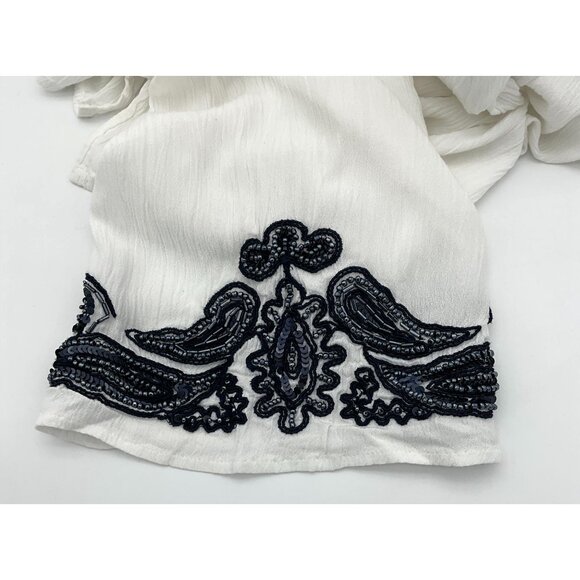 Chicos White Gauze 3/4 Sleeve V-Neck Lined Navy Beaded Embellished Tunic 16/18 - Picture 10 of 14